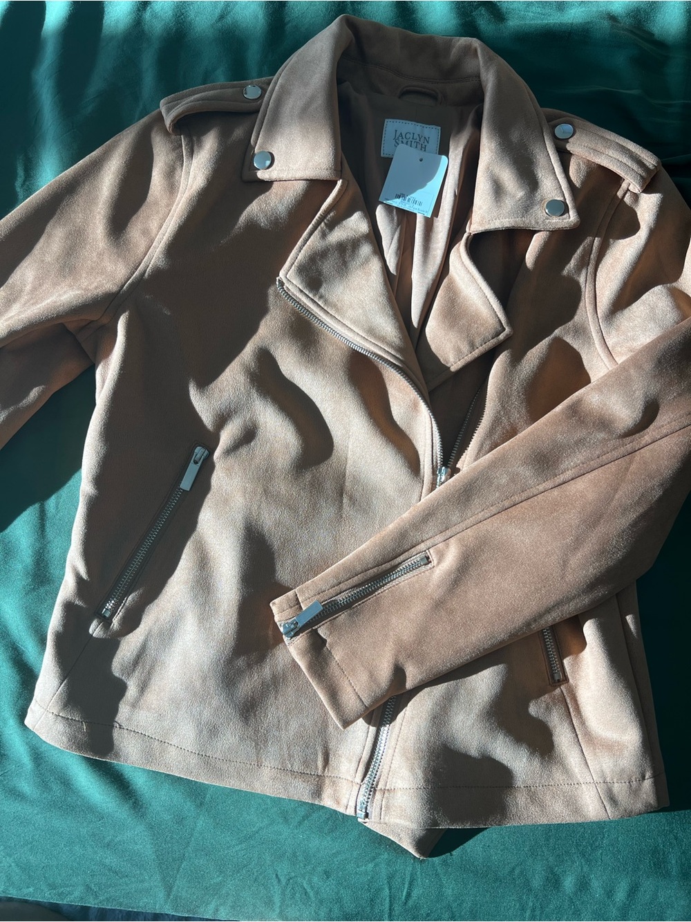 Jaclyn Smith Light Brown Suede Moto Jacket